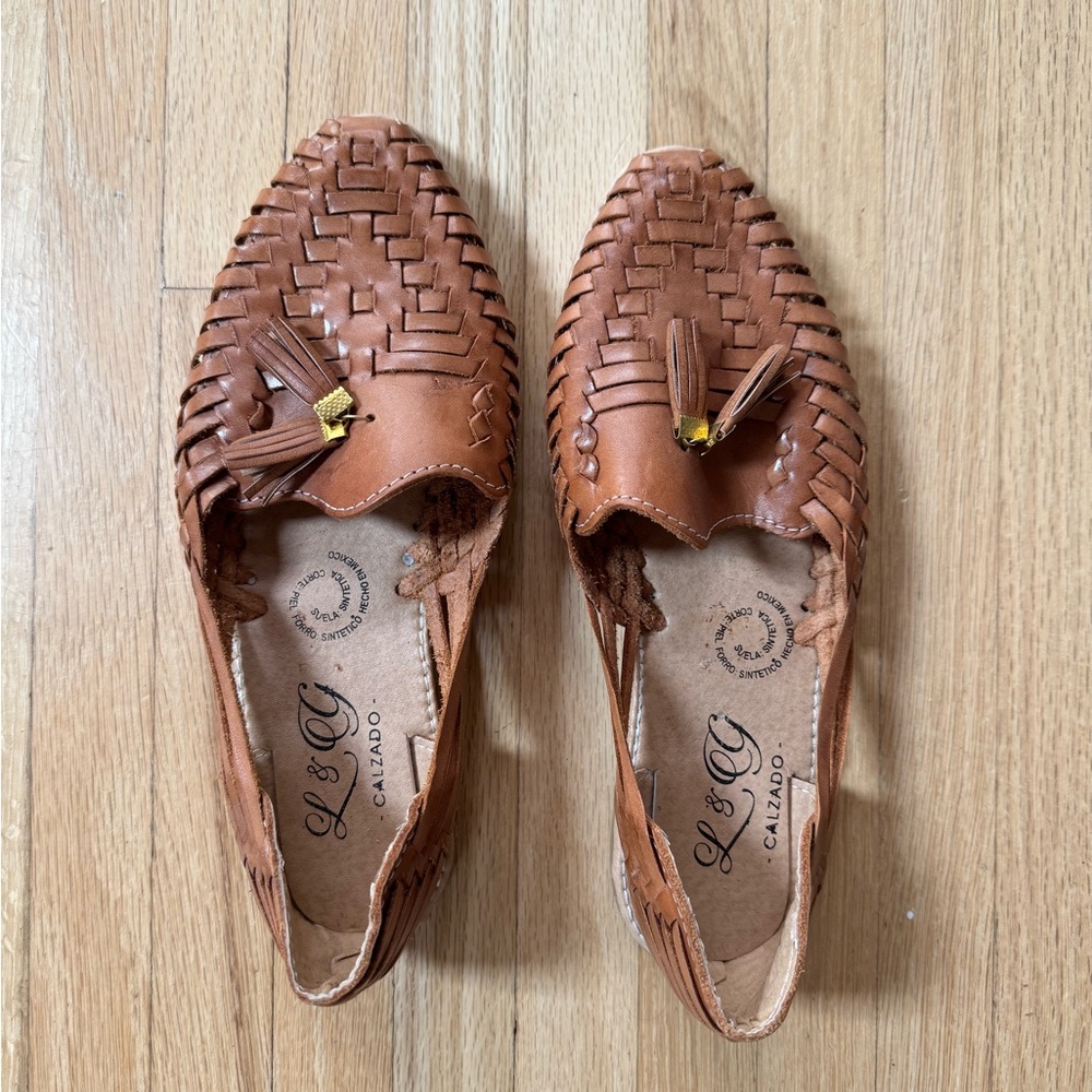 Women's Brown Woven Leather Loafers / Slides